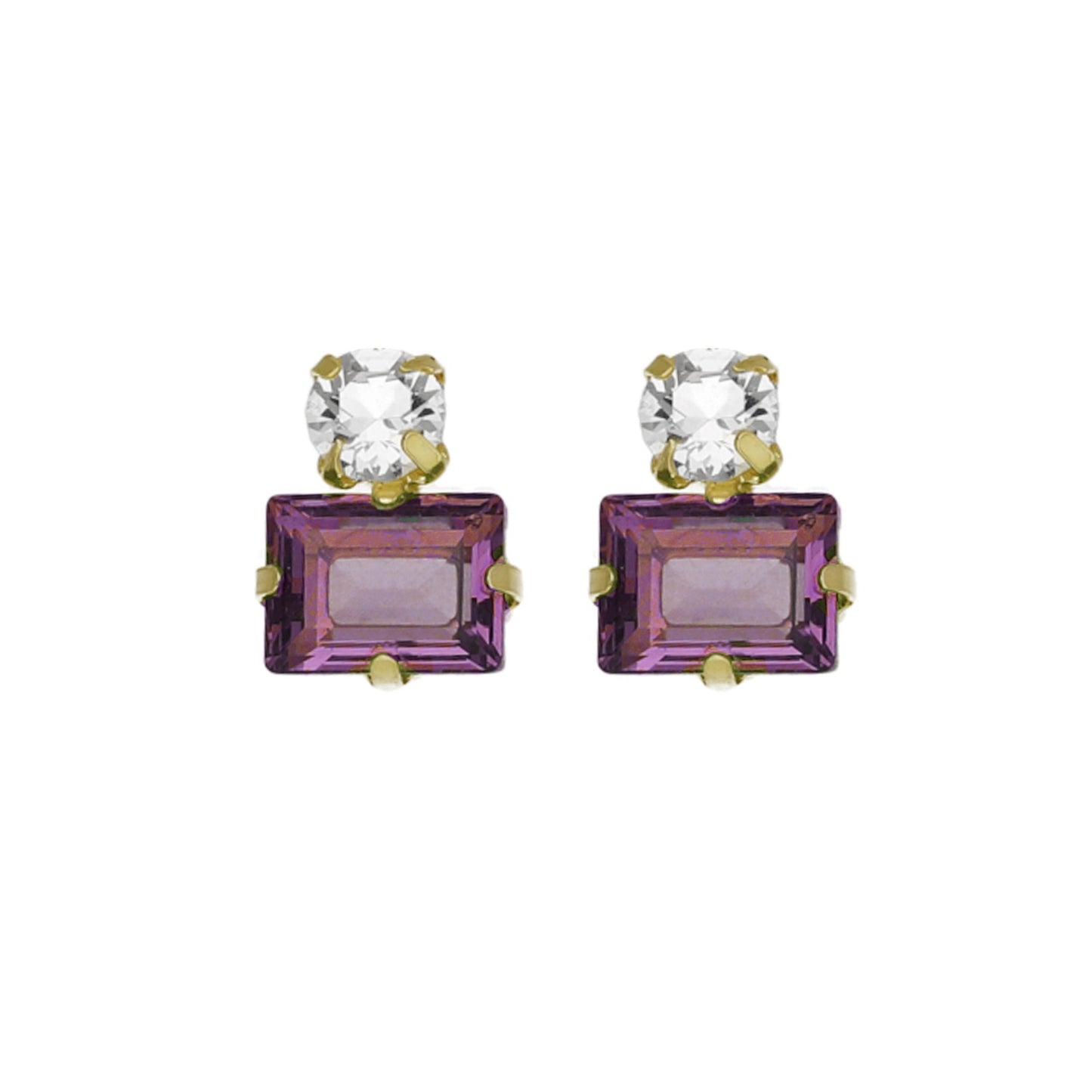 Gold plated Sterling Silver Short earrings rectangle crystal from Chiara