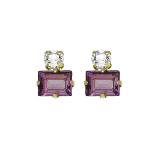 Gold plated Sterling Silver Short earrings rectangle crystal from Chiara