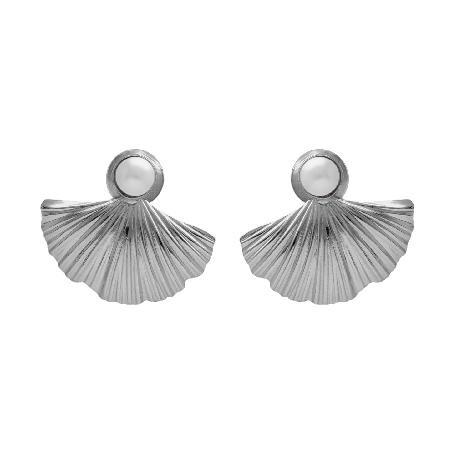 Sterling Silver Short earrings fan pearl from Tokyo