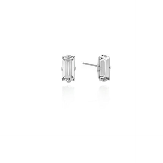 Rhodium Plated Sterling Silver Stud earrings rectangle crystal from Macedonia