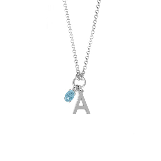 Rhodium Plated Sterling Silver Short necklace letter blue crystal from Initiale