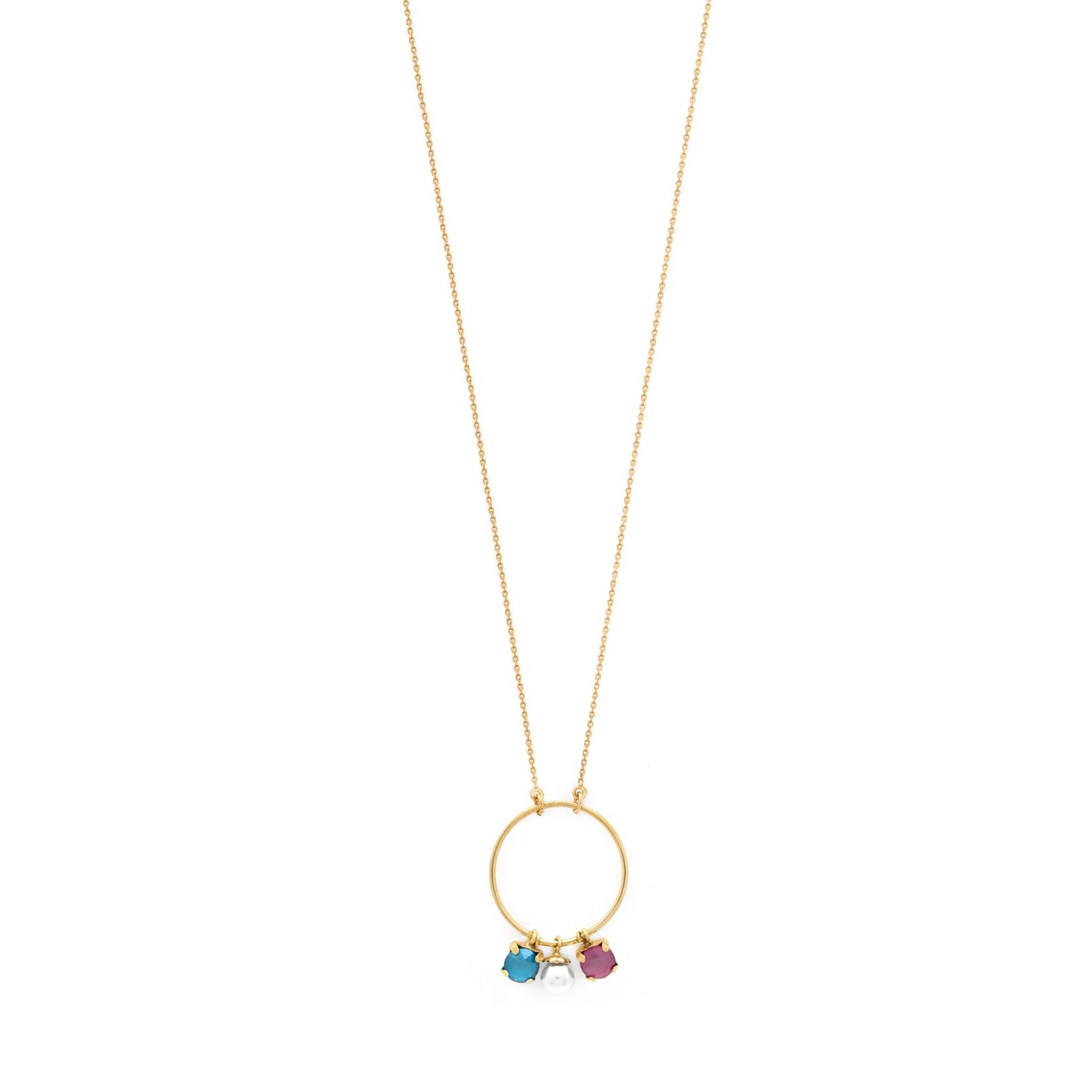 Gold plated Sterling Silver Long necklace circle crystal from Aura