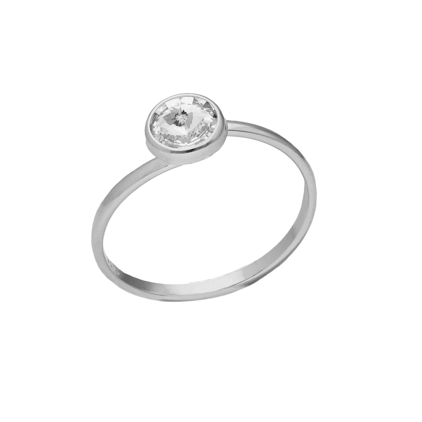 Rhodium Plated Sterling Silver Adjustable ring 7mm circle crystal from Basic