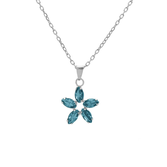 Rhodium Plated Sterling Silver Short necklace flower crystal from Las Estaciones