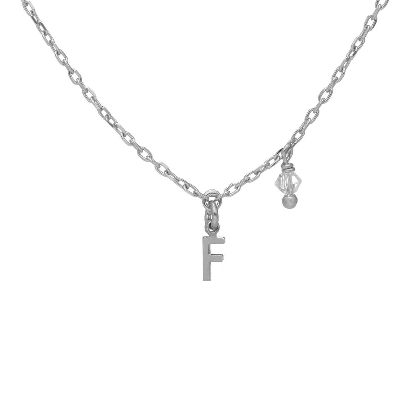 Rhodium Plated Sterling Silver Short necklace letter white crystal from Thename