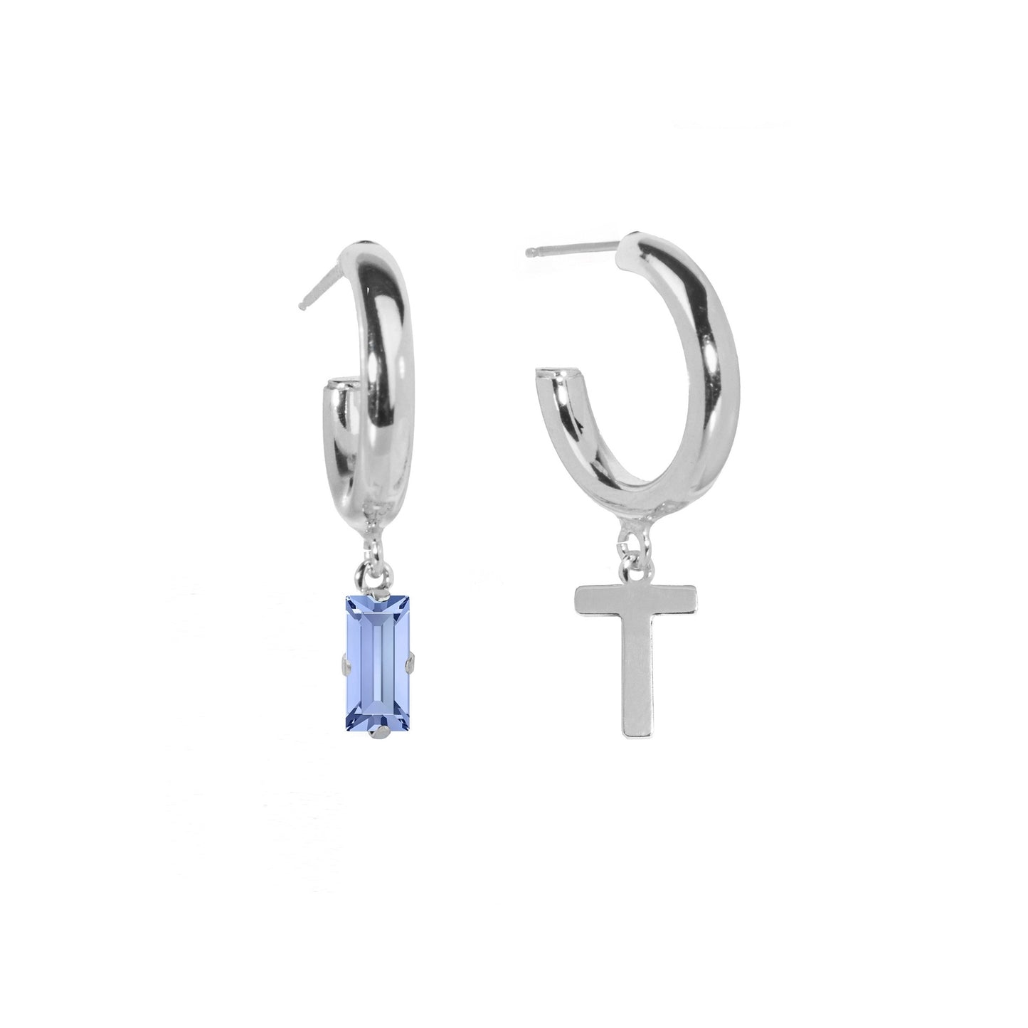 Rhodium Plated Sterling Silver Personalized earrings letter blue from Abecé