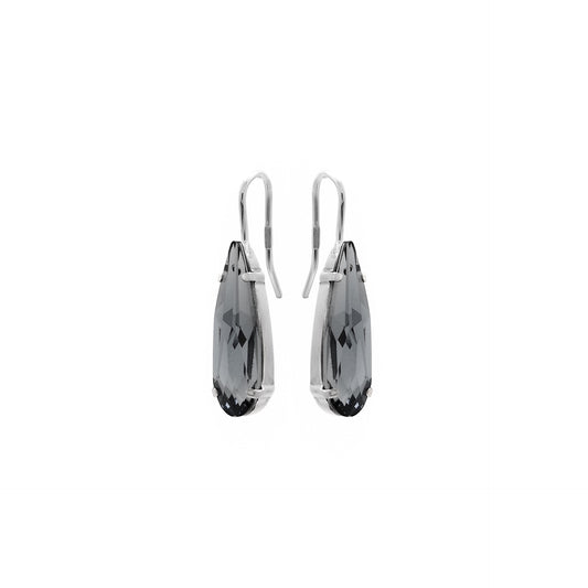 Pendientes largos marquesa cristal negro en Plata baño rodio de Marquesa