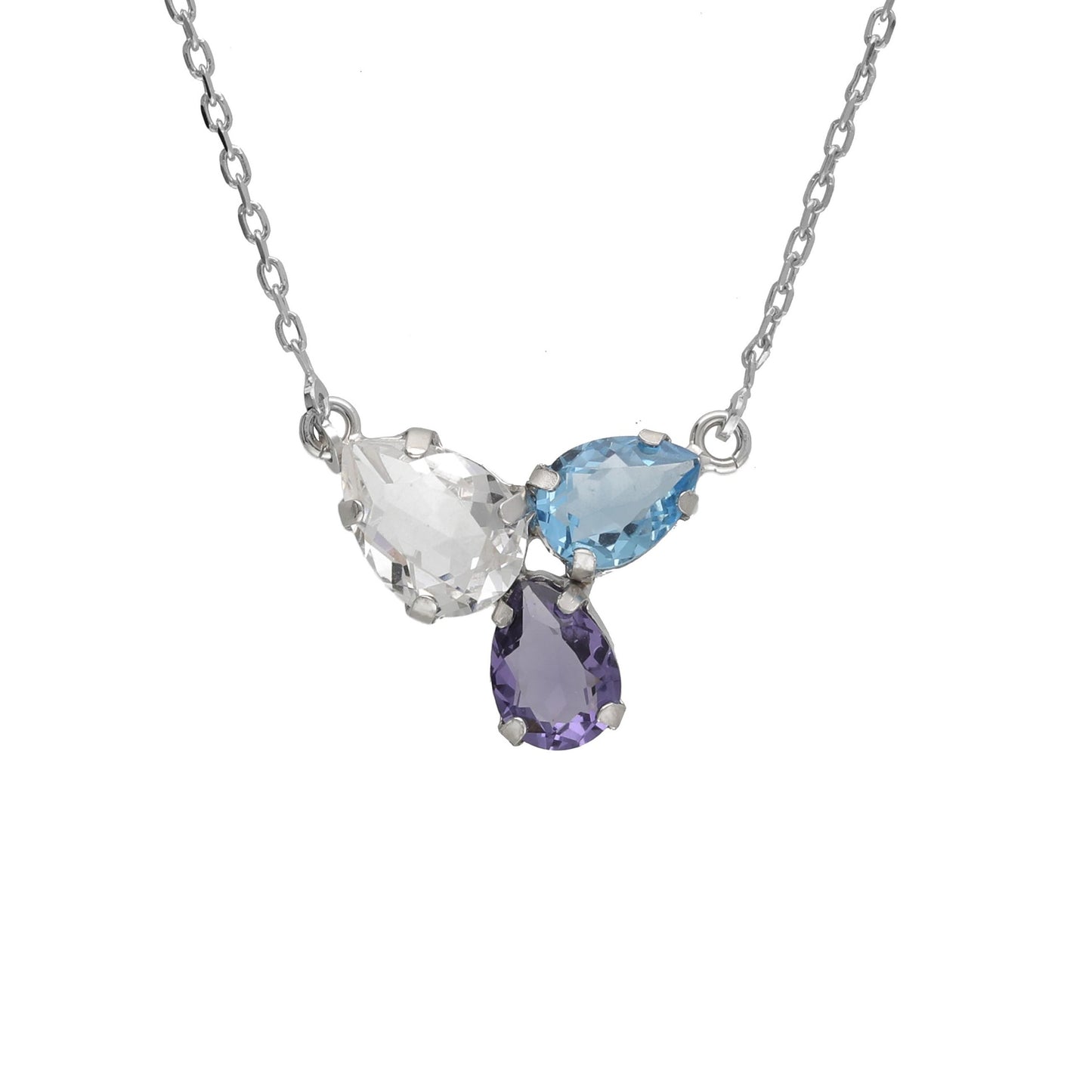 Rhodium Plated Sterling Silver Short necklace drop purple crystal from Glory