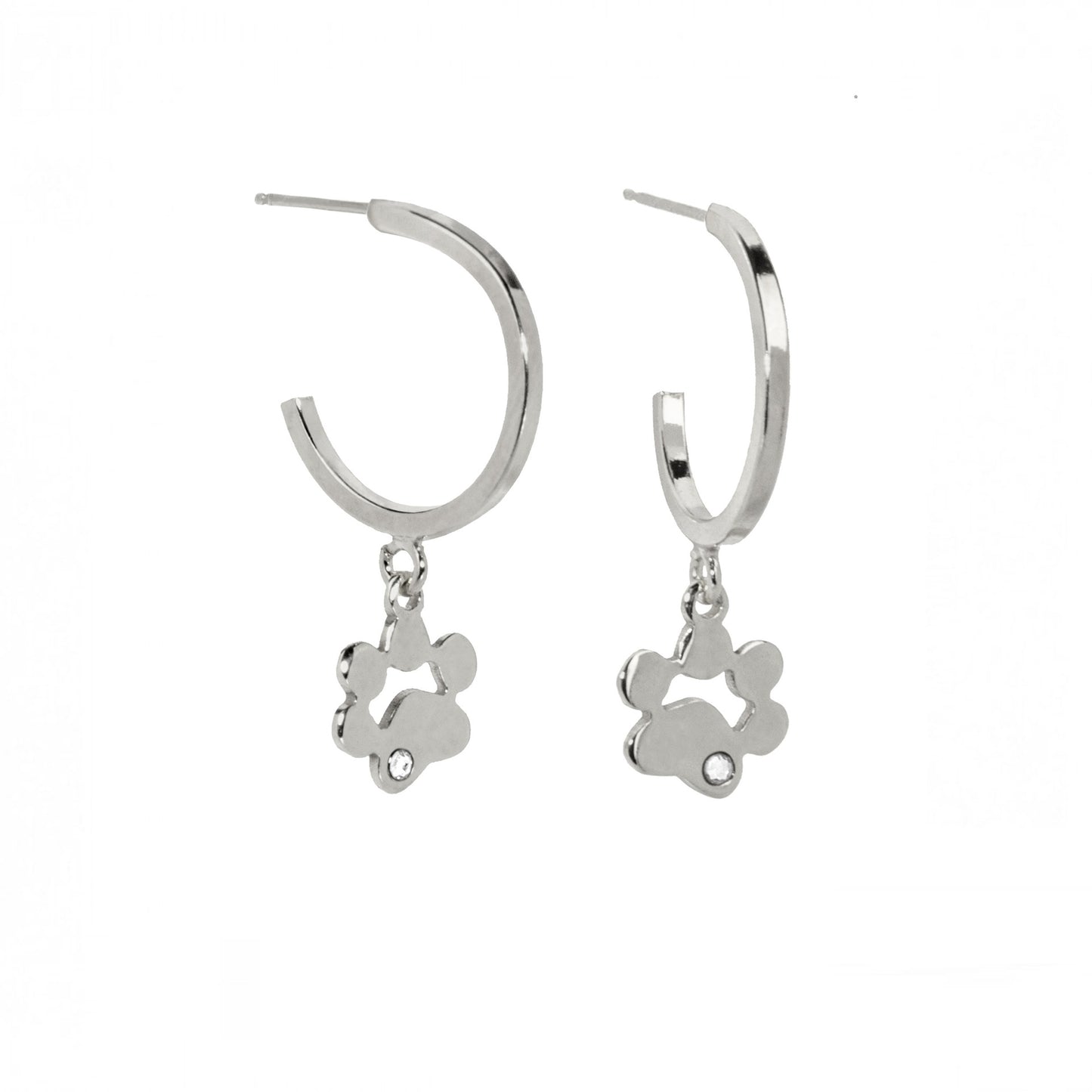 Pendientes aro huella cristal blanco en Plata de Cocolada