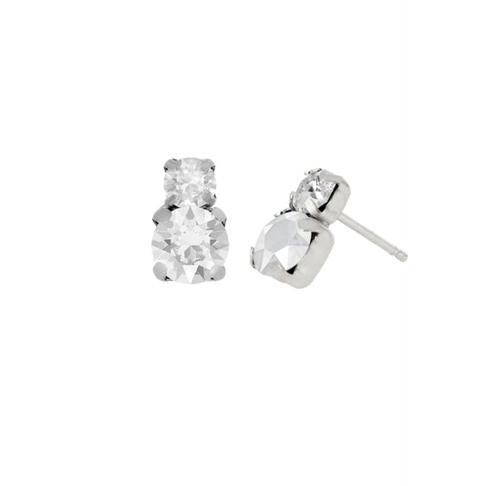 Pendientes cortos círculo cristal blanco en Plata baño rodio de Jasmine