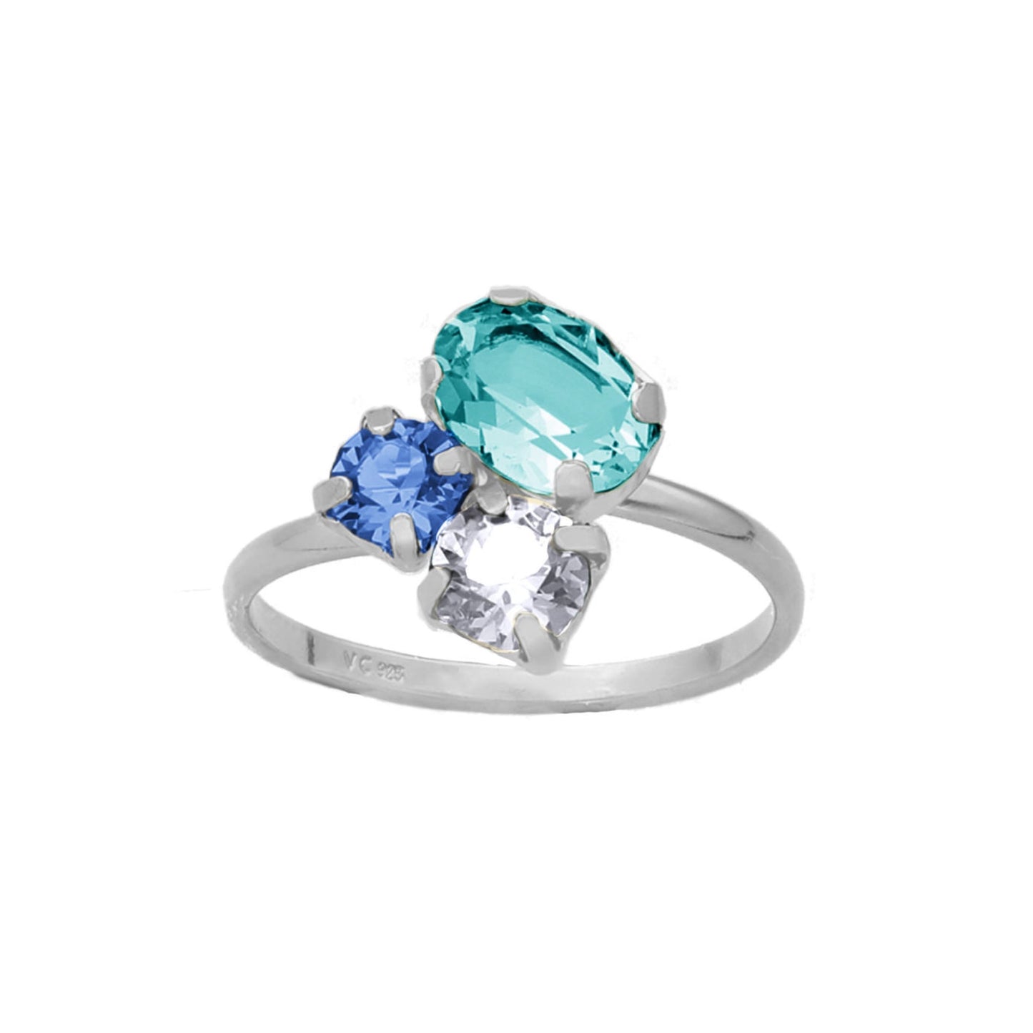 Anillo ajustable cristal azul en Plata baño rodio de Alexandra