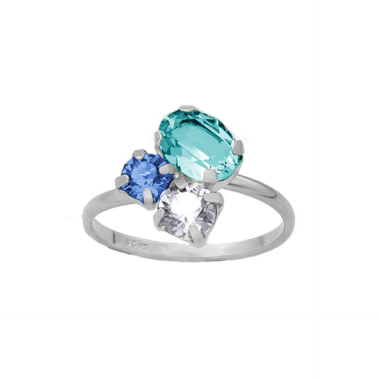 Rhodium Plated Sterling Silver Adjustable ring blue crystal from Alexandra