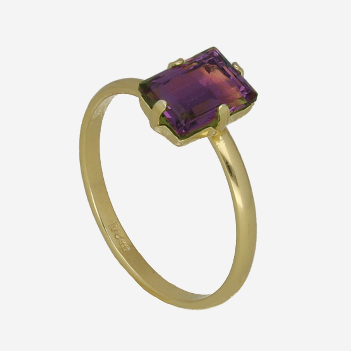 Gold plated Sterling Silver Adjustable ring rectangle crystal from Chiara