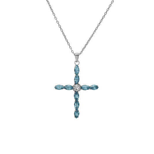 Rhodium Plated Sterling Silver Short necklace cross crystal from Las Estaciones