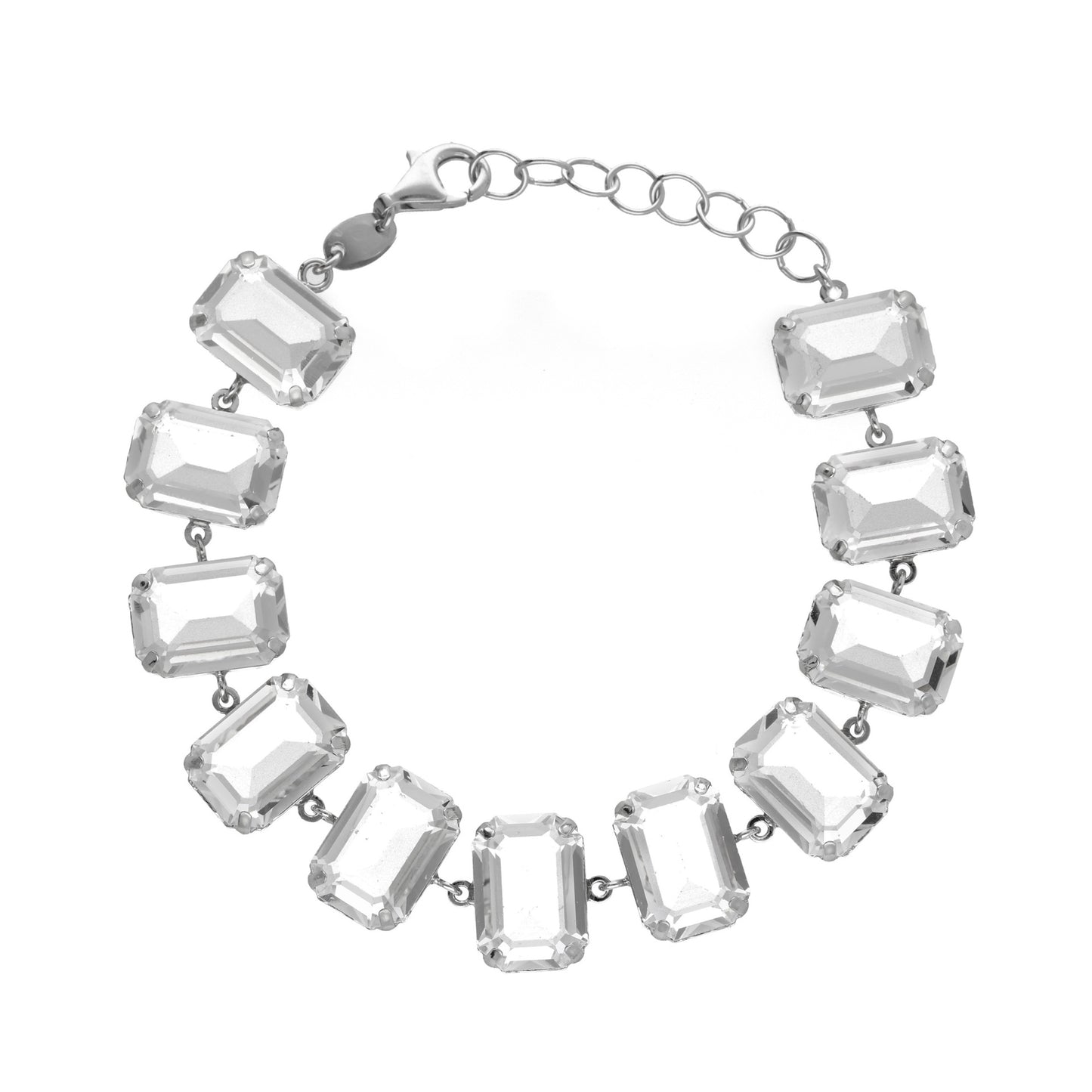 Rhodium Plated Sterling Silver Bracelet rectangle white crystal from Helena