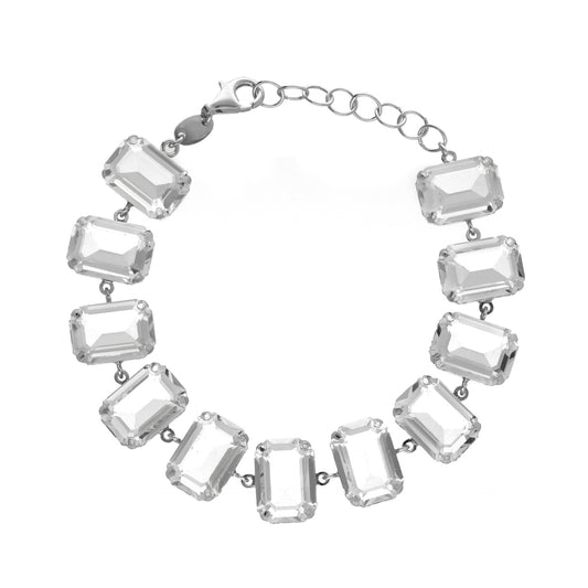 Rhodium Plated Sterling Silver Bracelet rectangle white crystal from Helena