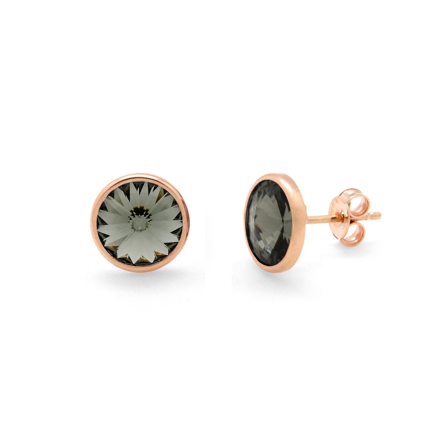 Rose Gold plated Sterling Silver Stud earrings 9mm circle crystal from Basic