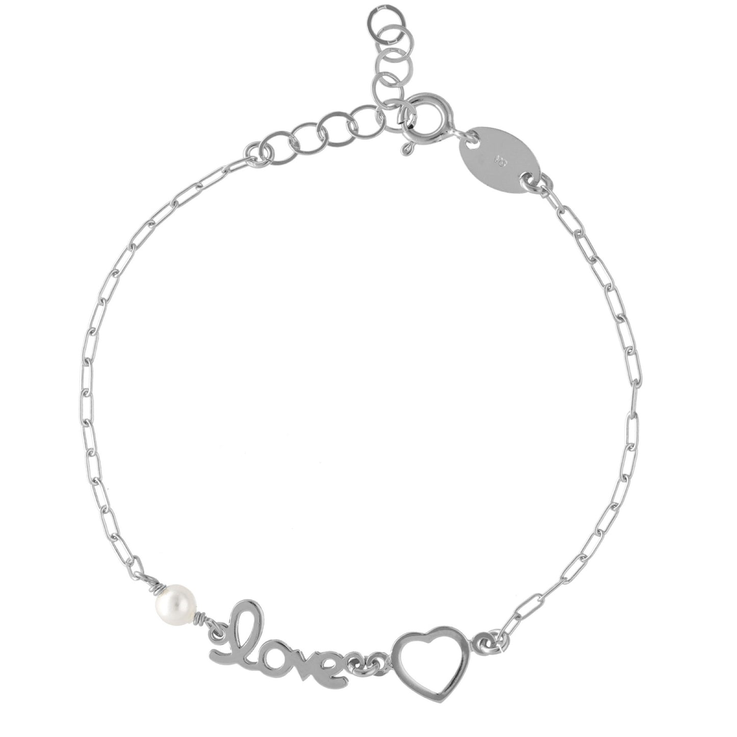 Sterling Silver Bracelet heart pearl from Me Enamora